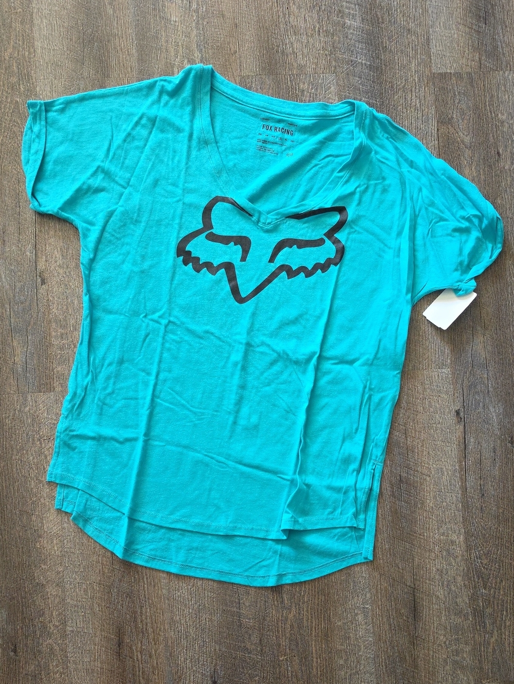 Fox Teal Short Sleeve V-Neck Tee with Fox Head Logo